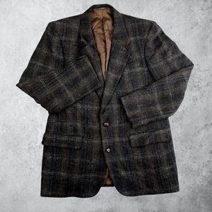 Finchley Fifth Avenue British Tweed Sport Coat Vintage Overcheck Charcoal 40R